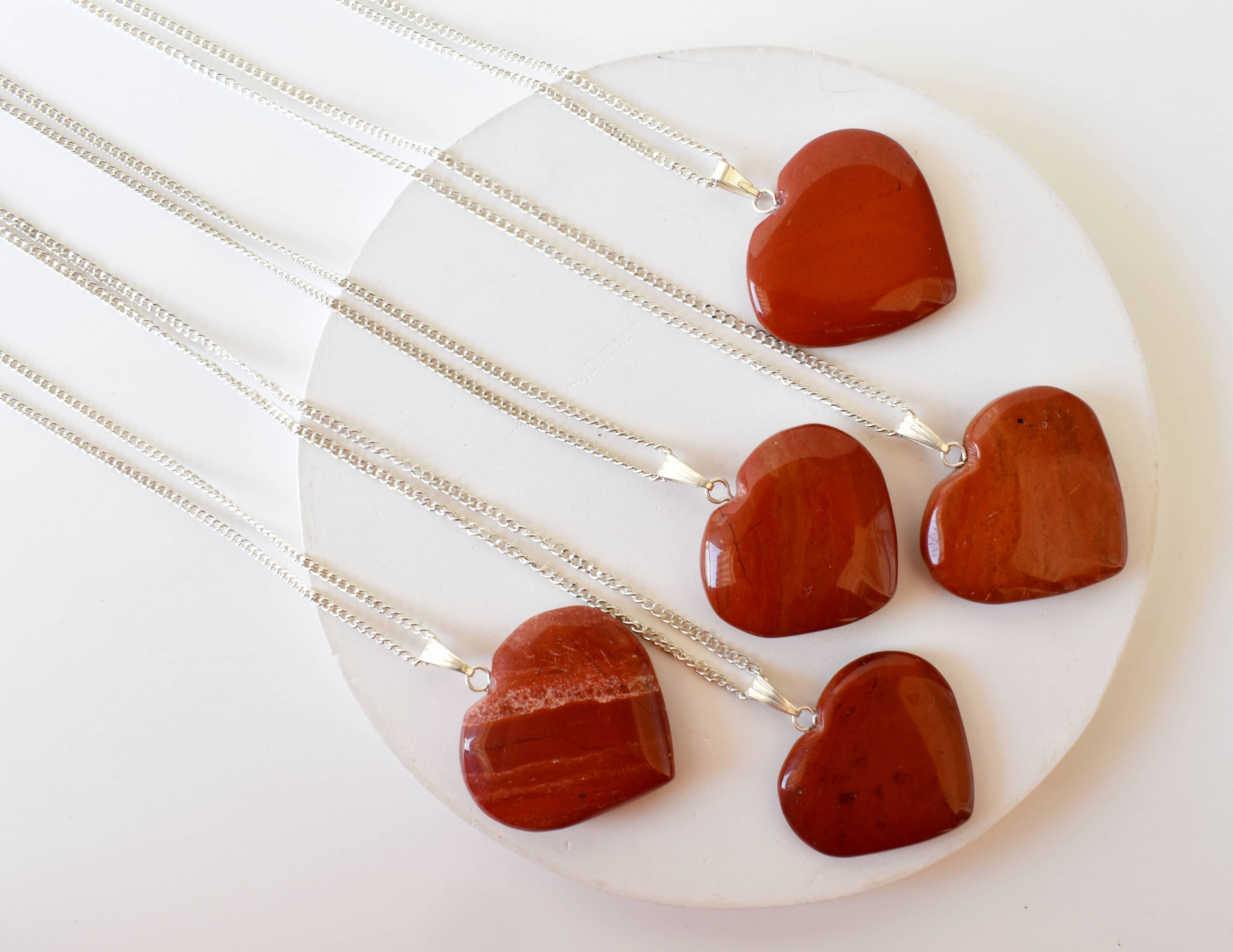 Red Jasper Heart Pendant Crystal Heart Shaped Necklaces