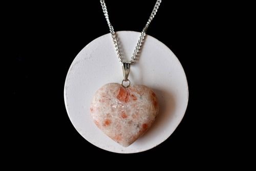 Sunstone Crystal Heart Pendant, Genuine Heart Shaped Necklaces