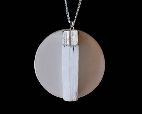 Selenite Rough Stone Pendants Natural Electroplated Silver Crystals with Chain