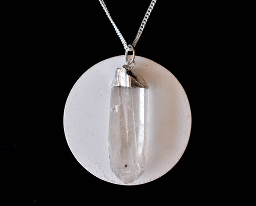 Crystal Quartz Rough Stone Pendants - AAA Grade, Natural Gemstone/Crystals with Sterling Silver Chain, White Selenite | Standard Size, 17 Grams