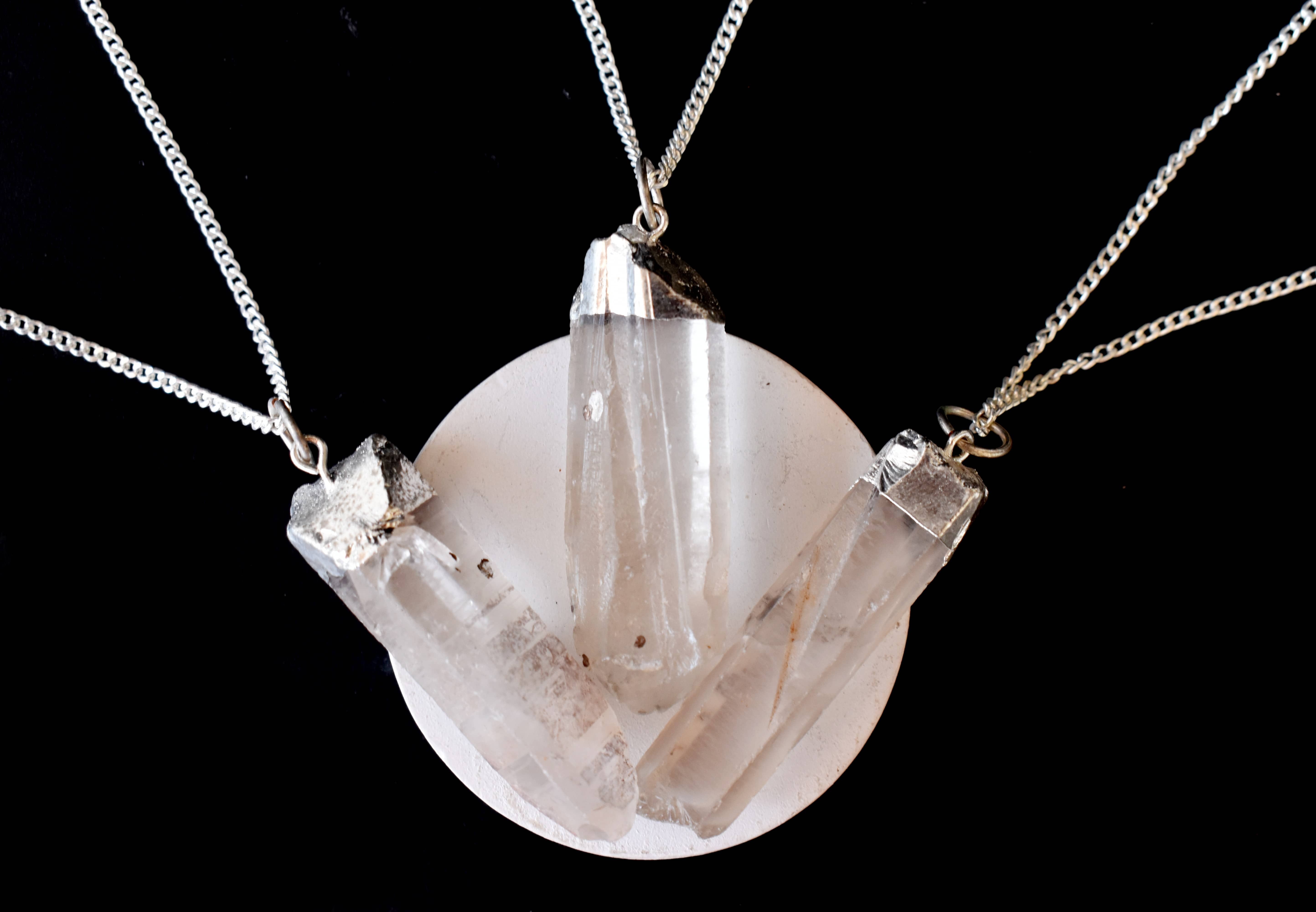 Crystal Quartz Rough Stone Pendants Natural Electroplated Silver Crystals with Chain