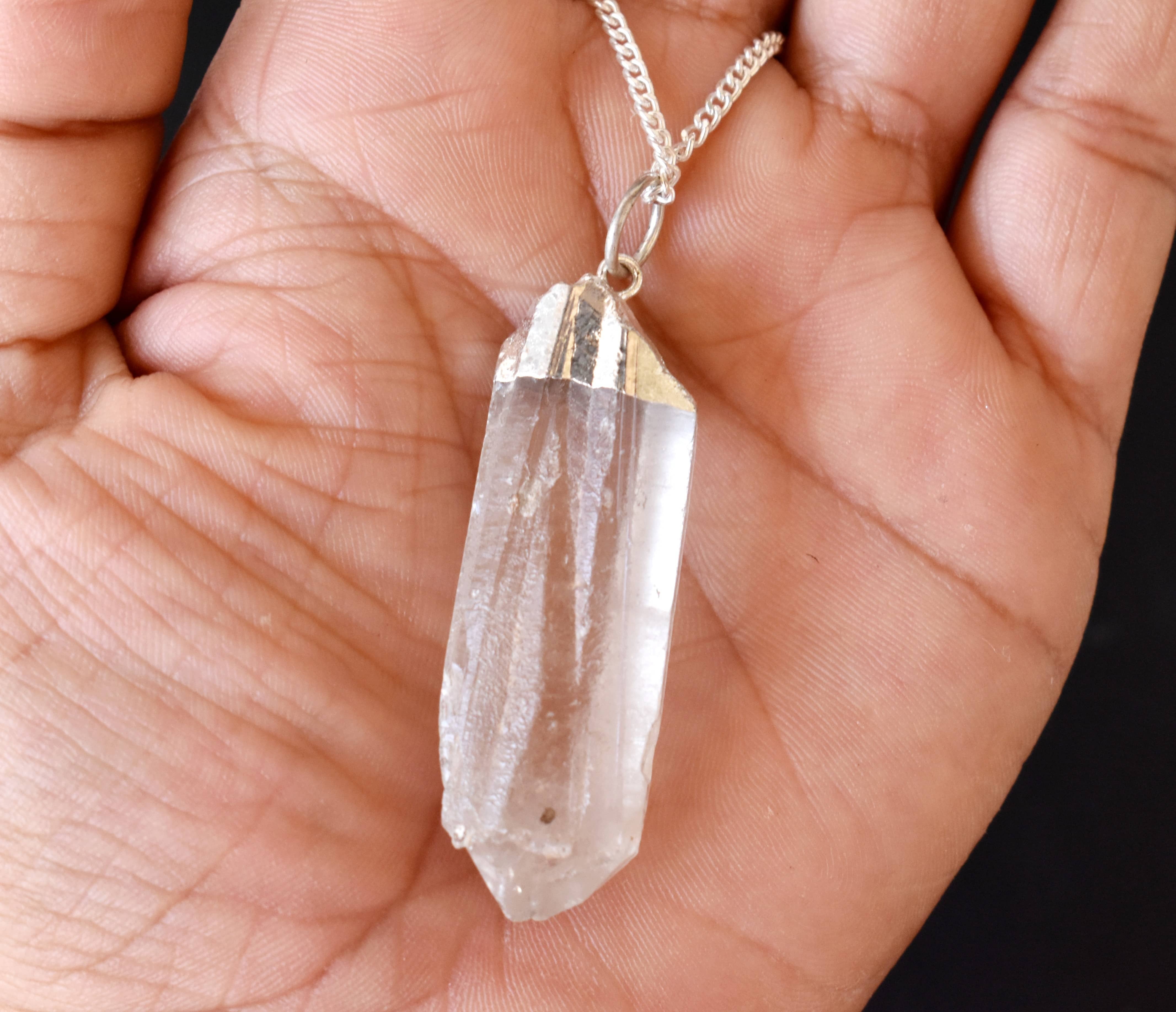 Crystal Quartz Rough Stone Pendants Natural Electroplated Silver Crystals with Chain