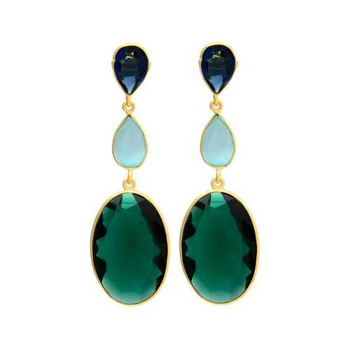 Aqua chaceldony and sapphire and emerald hydra gemstone earrings