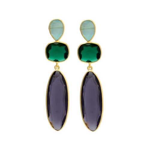 Aqua chaceldony and emerald hydra gemstone earrings