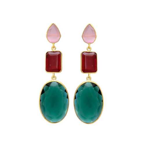 Pink, Garnet And Emarald Hydra Gemstone Earrings