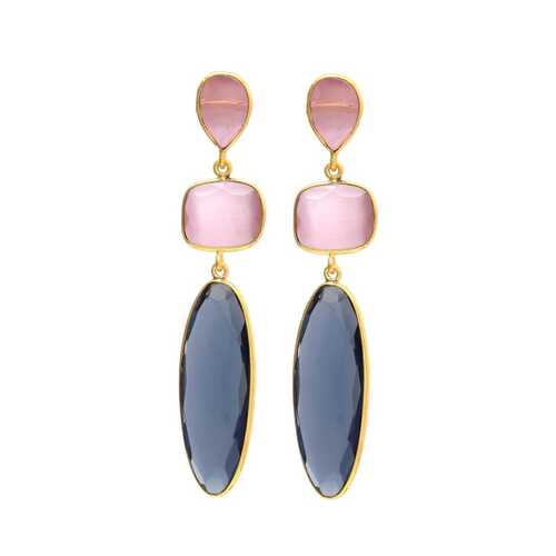 Pink and blue quartz gemstone earrings