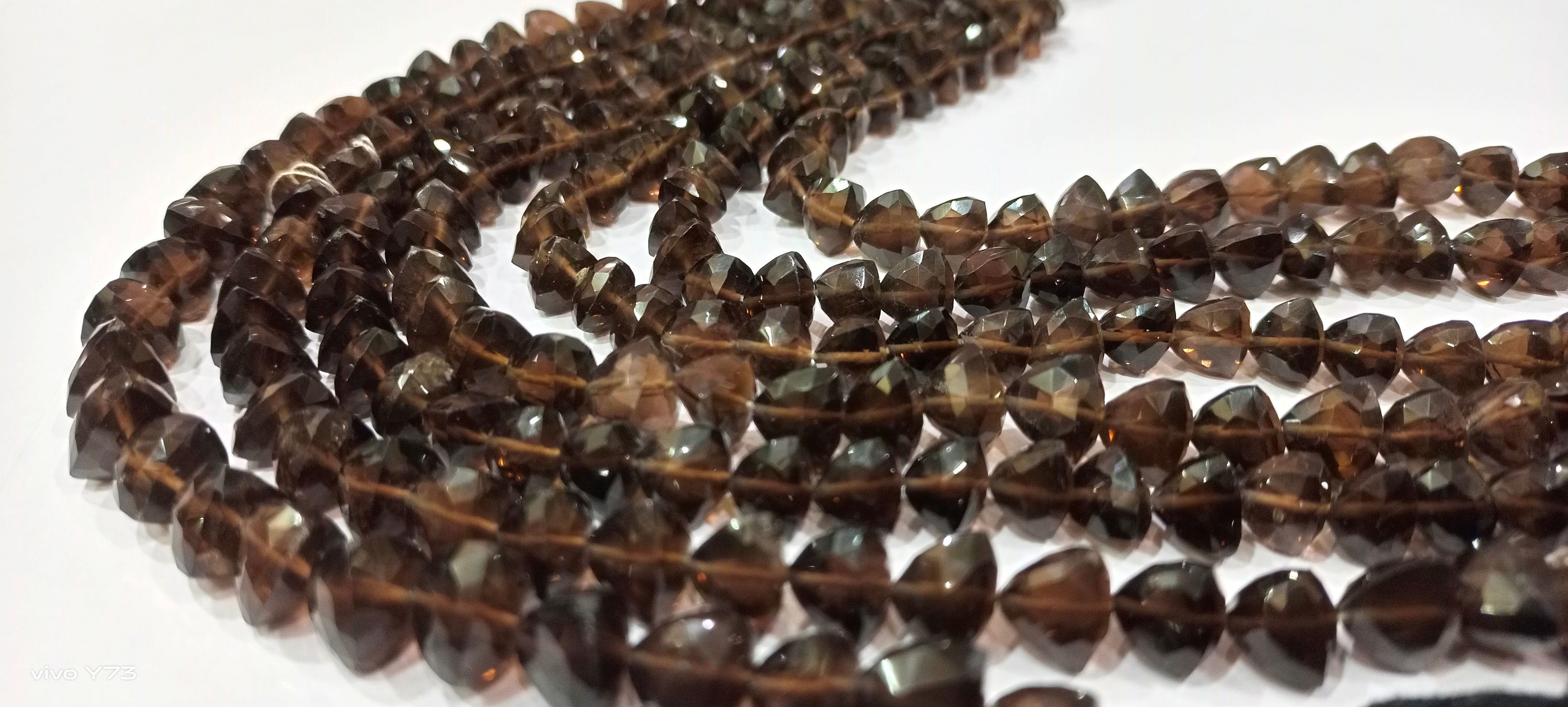 Smoky Quartz Triangle shape Faceted 8mm Beads Strand 8 Inches Long