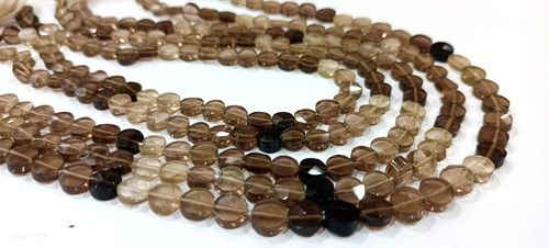 Natural Smoky Quartz Coin shape Faceted Shaded 5mm Beads Strand 13 inch Long