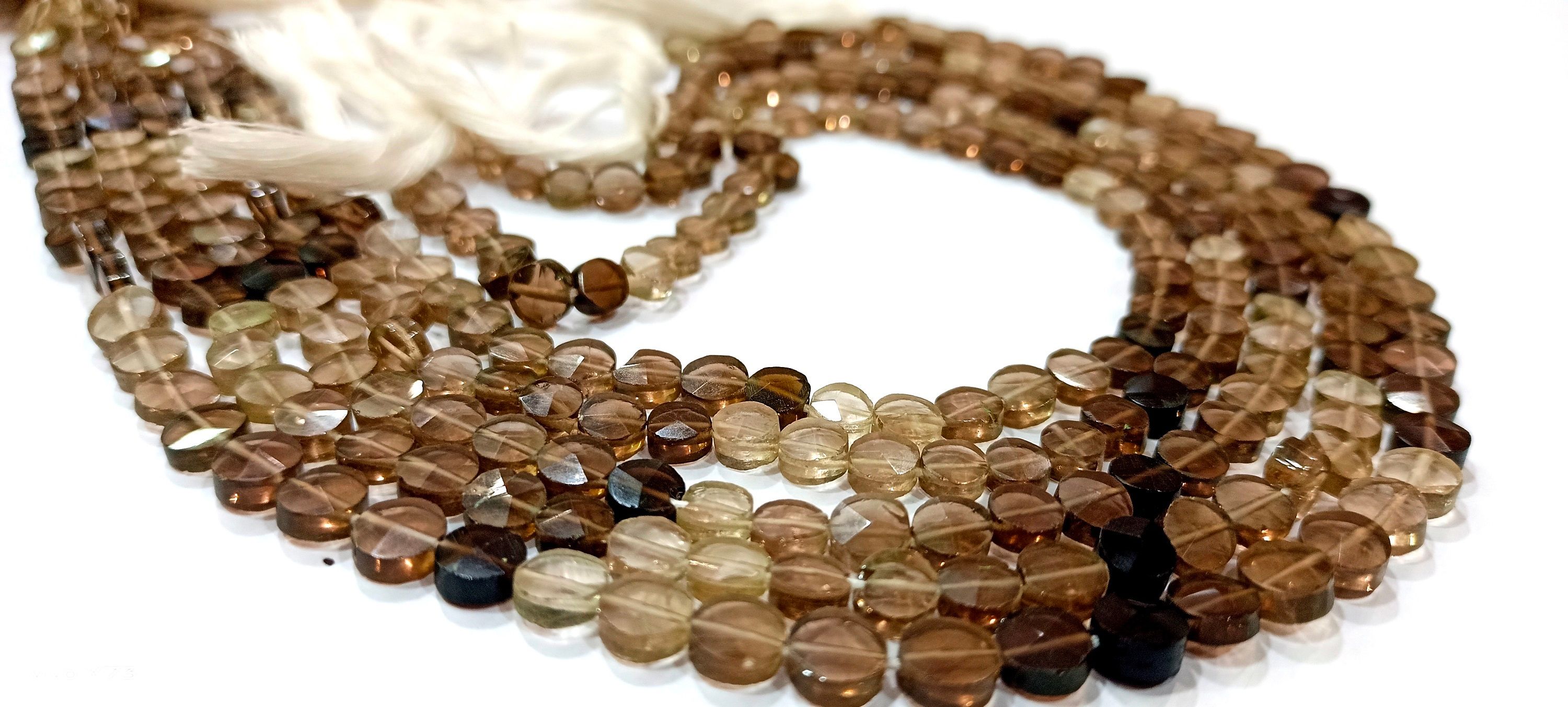 Natural Smoky Quartz Coin shape Faceted Shaded 5mm Beads Strand 13 inch Long