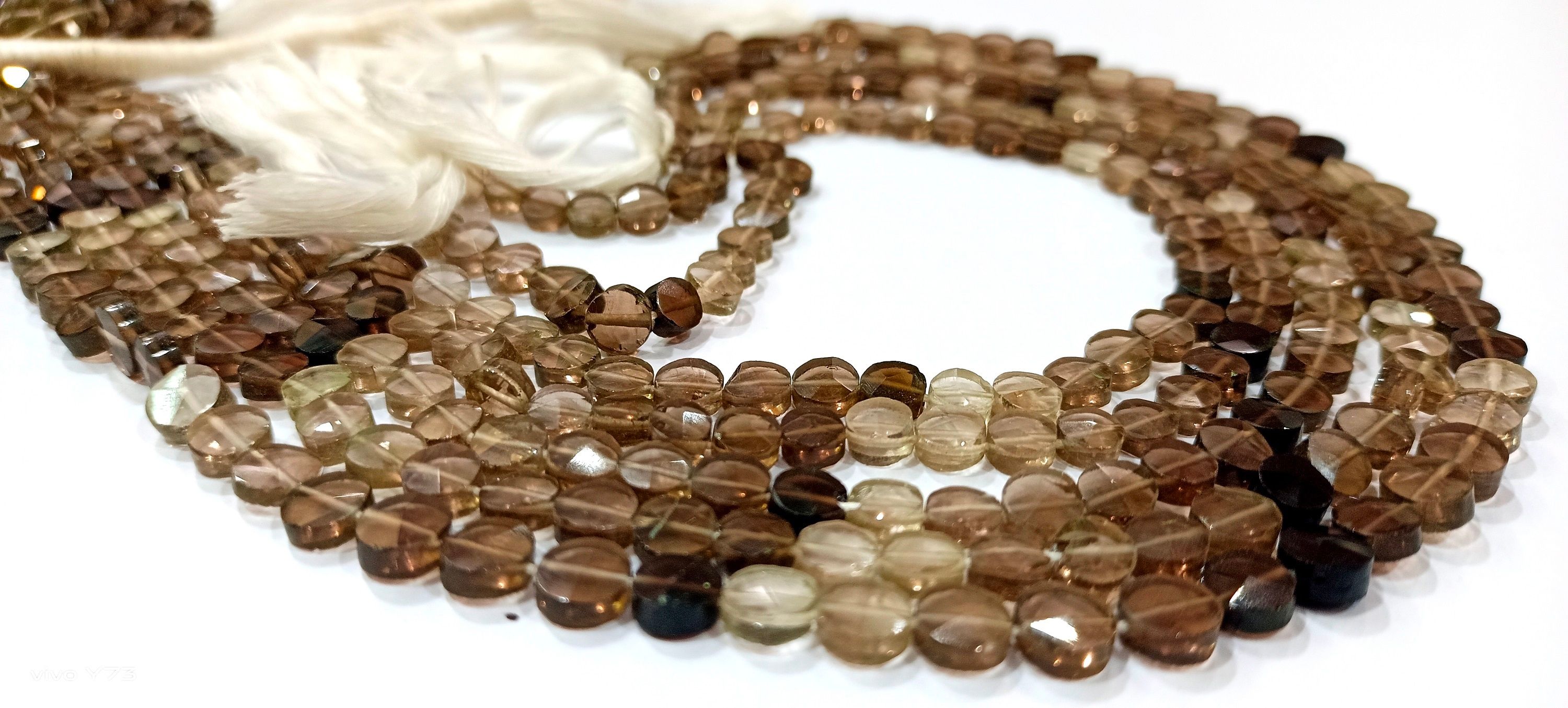 Natural Smoky Quartz Coin shape Faceted Shaded 5mm Beads Strand 13 inch Long