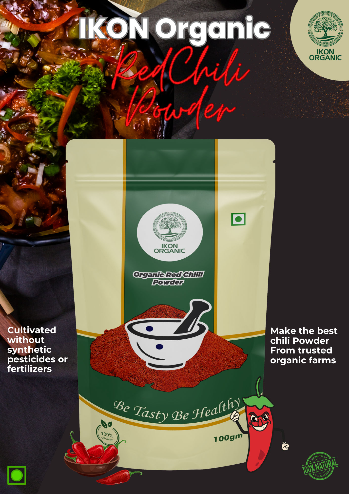 IKON Organic Red Chilli Powder-100gm