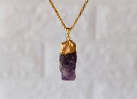 Amethyst Rough Stone Pendants Natural Electroplated Golden Crystals with Chain