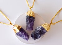 Amethyst Rough Stone Pendants Natural Electroplated Golden Crystals with Chain