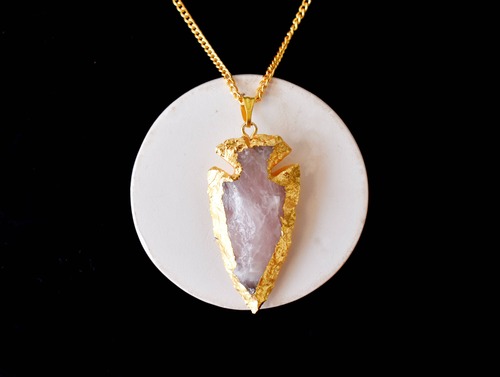 Rose Quartz Rough Stone Pendants Natural Electroplated Golden Crystals with Chain