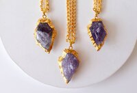 Amethyst Rough Stone Pendants Arrowhead Pendants Natural Electroplated Golden Crystals with Chain