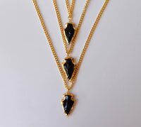 Black Obsidian Rough Stone Pendants Arrowhead Pendants Natural Electroplated Golden Crystals with Chain