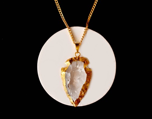 Crystal Quartz Rough Stone Pendants Arrowhead Pendants Natural Electroplated Golden Crystals with Chain