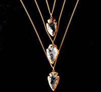 Crystal Quartz Rough Stone Pendants Arrowhead Pendants Natural Electroplated Golden Crystals with Chain