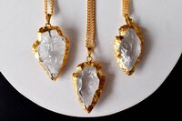 Crystal Quartz Rough Stone Pendants Arrowhead Pendants Natural Electroplated Golden Crystals with Chain