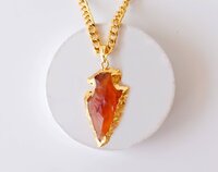 Carnelian Rough Stone Pendants Arrowhead Pendants Natural Electroplated Golden Crystals With Chain - Grade Aaa, 25 Grams, Orange Color | Gemstone/crystals Material, Standard Size, Beautiful Selenite Crystal
