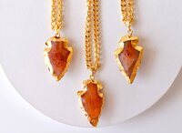 Carnelian Rough Stone Pendants Arrowhead Pendants Natural Electroplated Golden Crystals with Chain