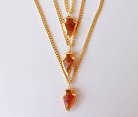 Carnelian Rough Stone Pendants Arrowhead Pendants Natural Electroplated Golden Crystals with Chain