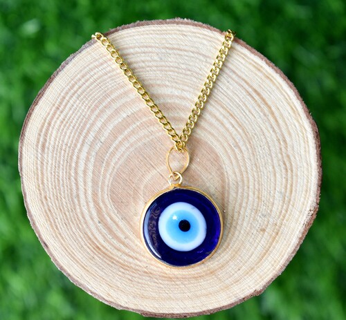 Evil Eye Rough Stone Pendants Natural Electroplated Golden Crystals with Chain