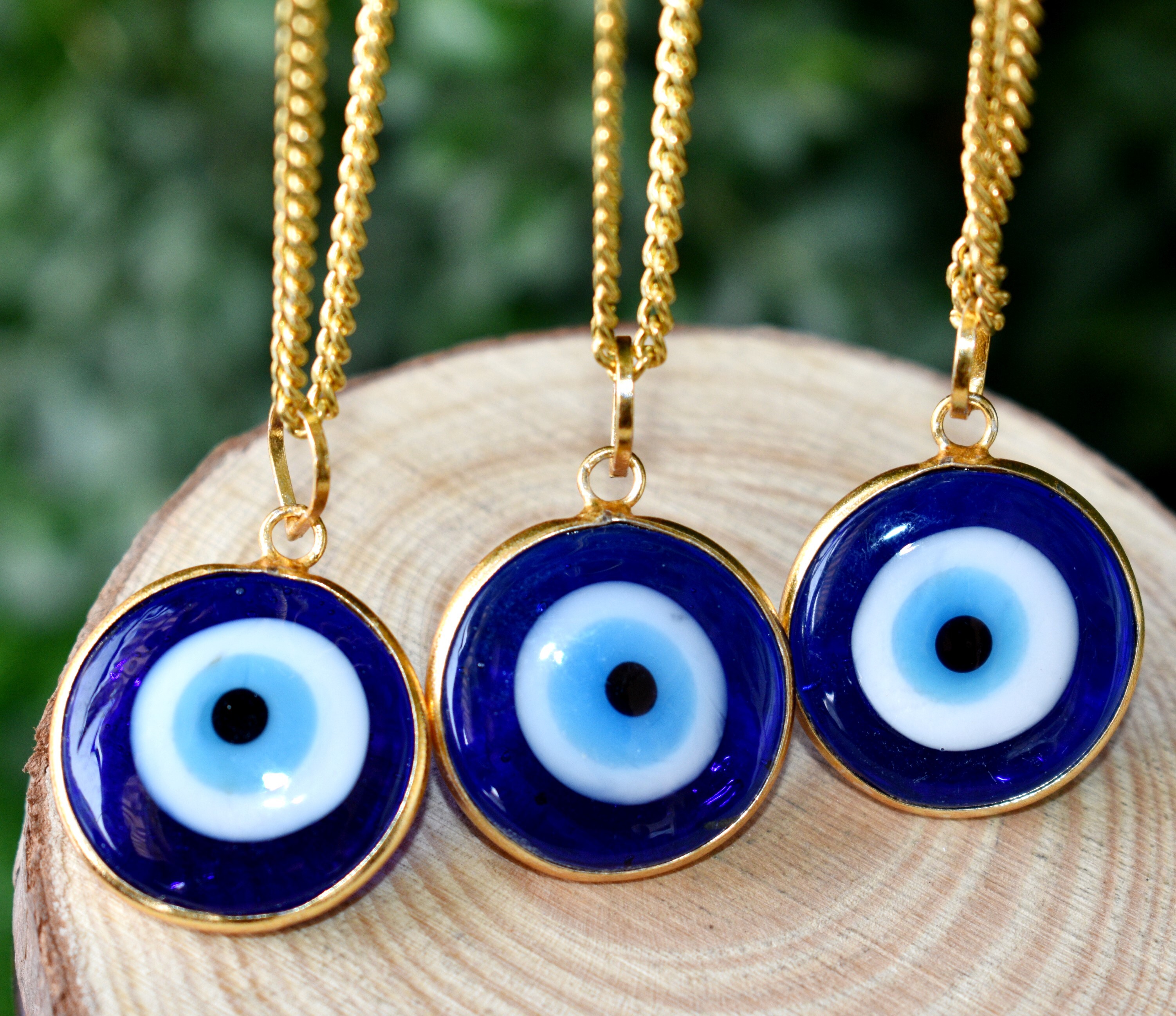 Evil Eye Rough Stone Pendants Natural Electroplated Golden Crystals with Chain