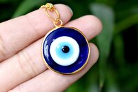 Evil Eye Rough Stone Pendants Natural Electroplated Golden Crystals with Chain