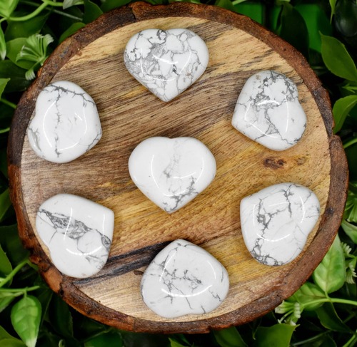 Howlite Puffy Mini Heart Crystal Pocket-Sized Stone for Calm & Stress Relief