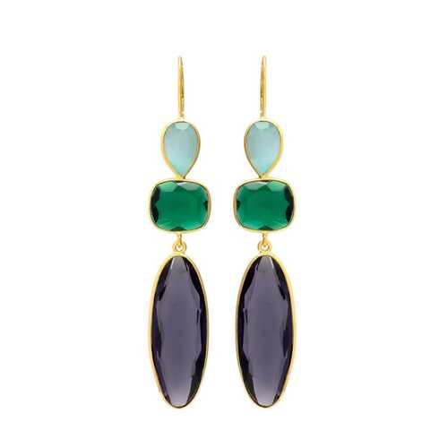 Aqua chaceldony and emerald hydra gemstone Hook earrings