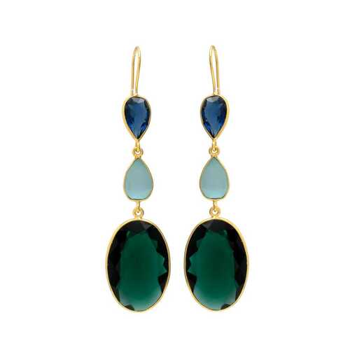 Aqua chaceldony and sapphire and emerald hydra gemstone Hook earrings