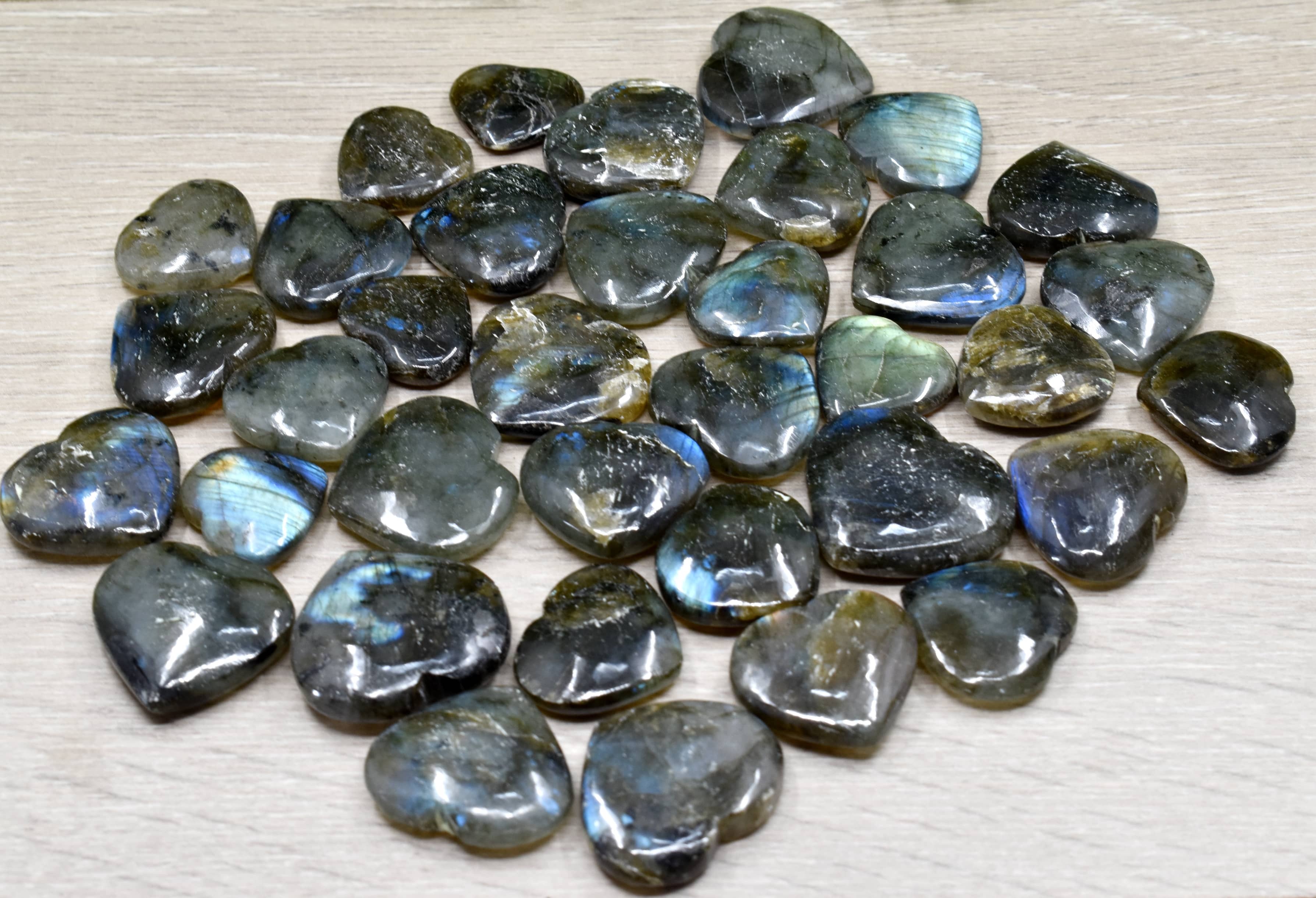 Labradorite Puffy Mini Heart Crystal Pocket-Sized Stone for Transformation & Intuition