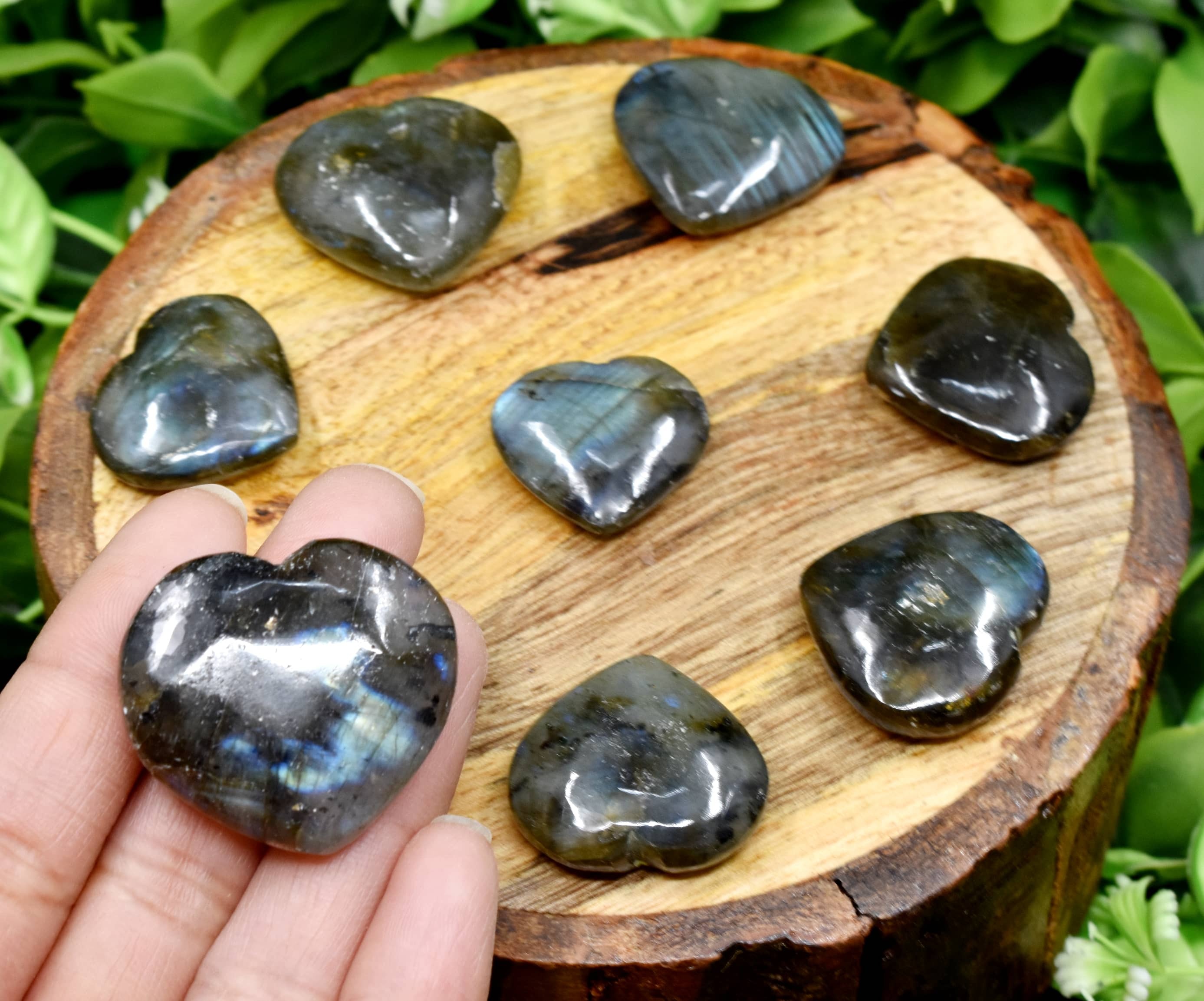 Labradorite Puffy Mini Heart Crystal Pocket-Sized Stone for Transformation & Intuition