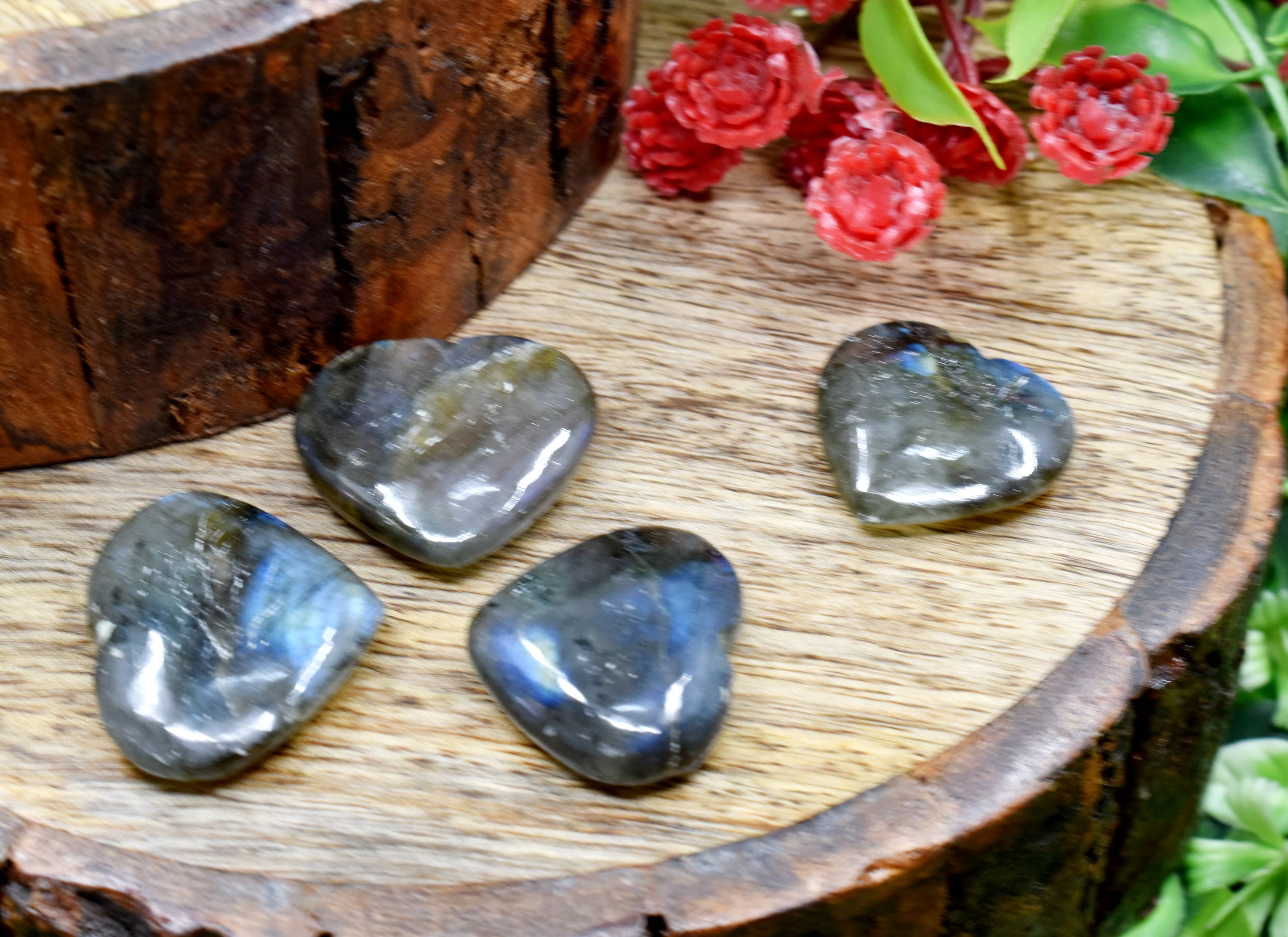 Labradorite Puffy Mini Heart Crystal Pocket-Sized Stone for Transformation & Intuition