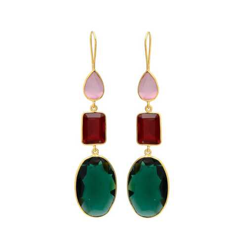 Garnet hydra and emerald gemstone hook earrings