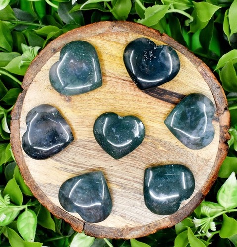 Moss Agate Puffy Mini Hearts Crystal Hearts