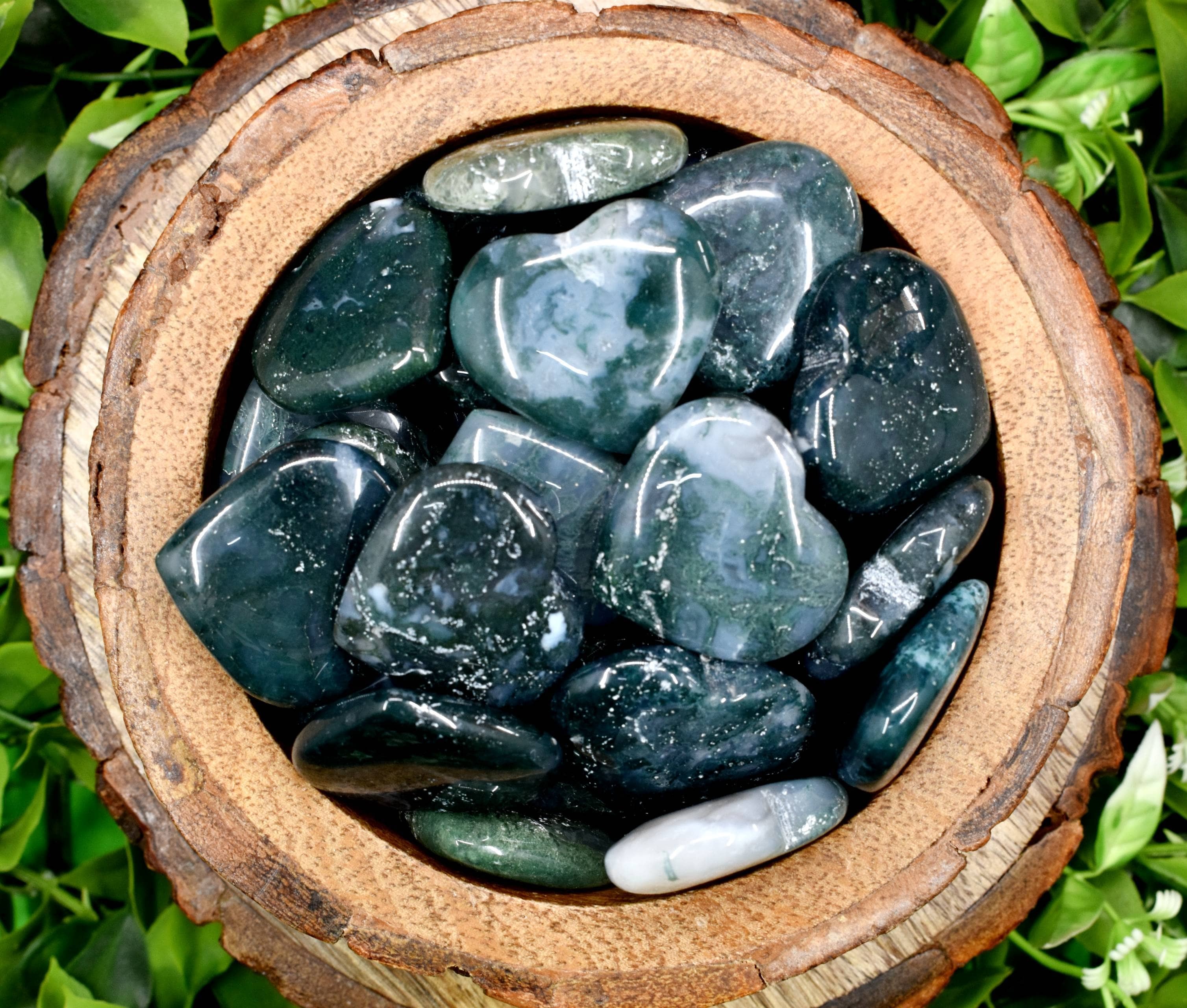 Moss Agate Puffy Mini Hearts Crystal Hearts