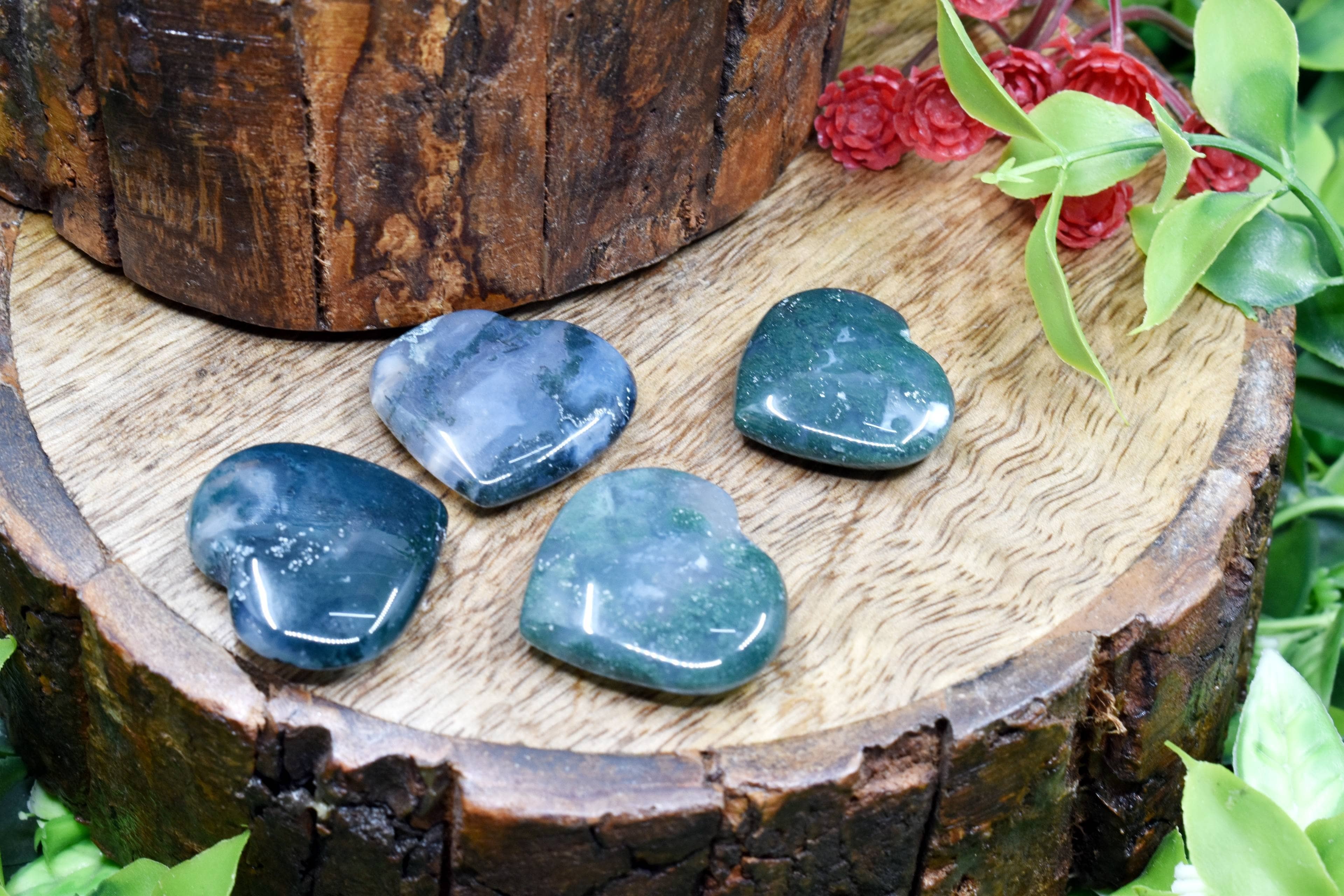 Moss Agate Puffy Mini Hearts Crystal Hearts