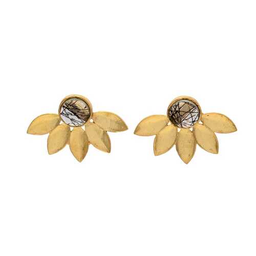 Golden flower black rutile hydro stud earring