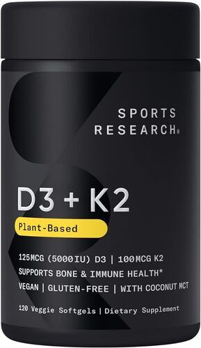 Sports Research Vitamin D3 with K2 Softgels 120 Count