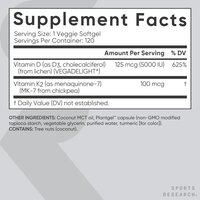Sports Research Vitamin D3 with K2 Softgels 120 Count