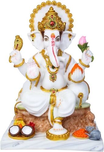 Lode Ganesha Marble Murti - 3 Foot Polished White Sculpture | Exquisite Art Piece for Home Decor