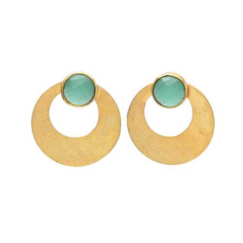 Round hook earrings with aqua chaceldony gemstone