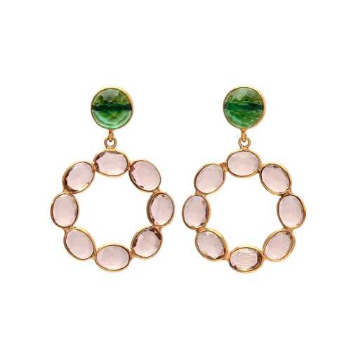 Round peace and emerald hydro gemstone earrings