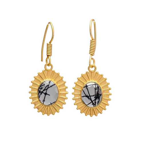 Golden black rutile gemstone earrings