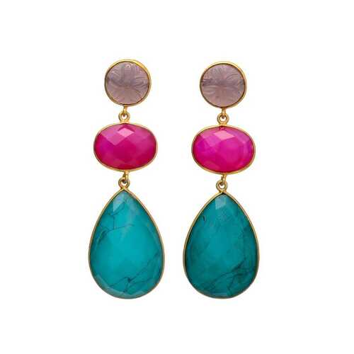 Dark pink and turquoise gemstone earrings