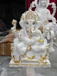 Marble Ganesh Ji Sculpture - 24x18x12 Inches, White Marble | Handcrafted Intricate Design, Smooth And Glossy Finish, Traditional Indian Style