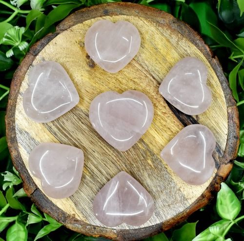 Rose Quartz Puffy Mini Hearts, Pocket Heart Mini Puffy Crystal Heart