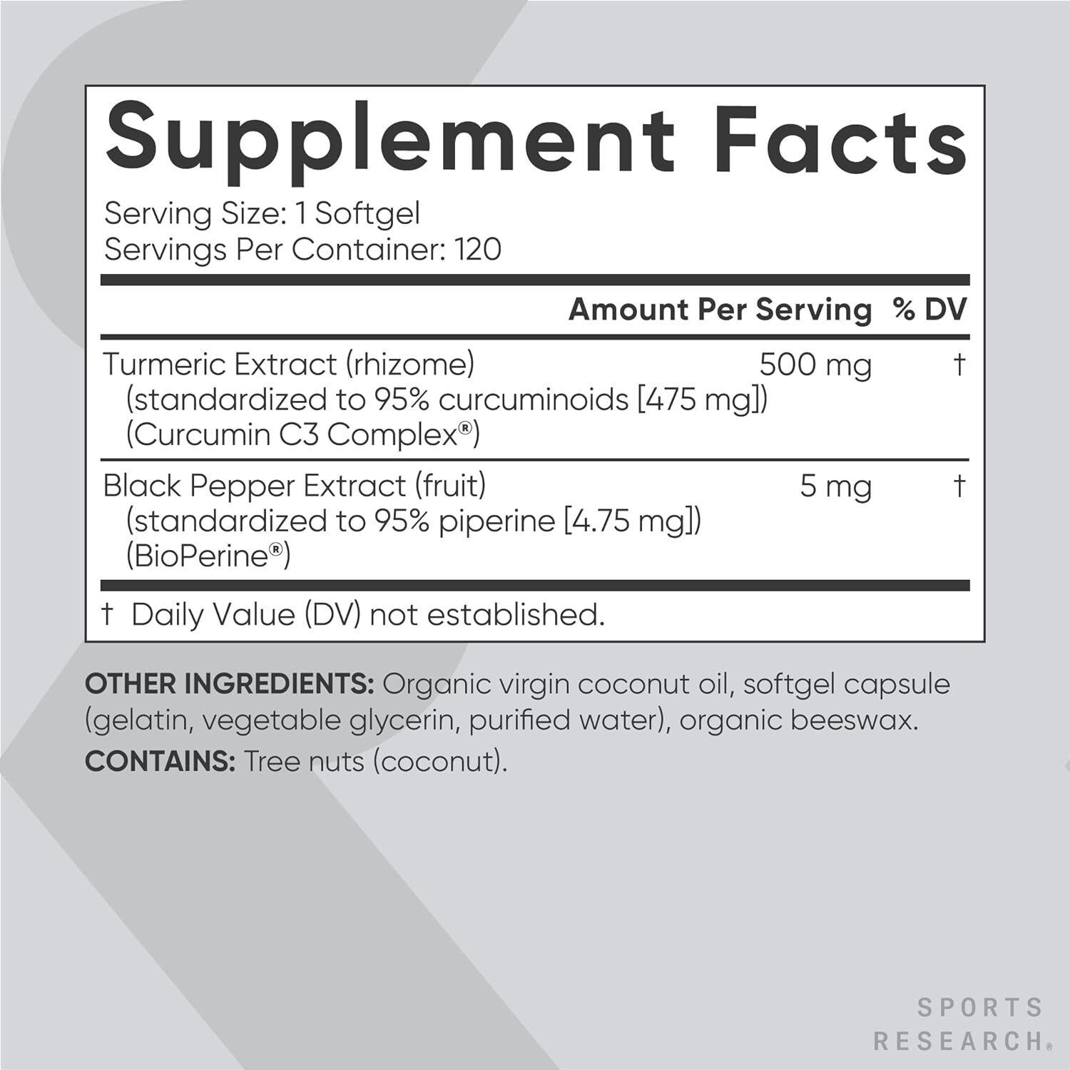 Sports Research Turmeric Curcumin C3 Complex - Softgels 120 Count